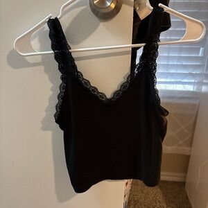 American Eagle Outfitters Black Lace Trim Crop Top